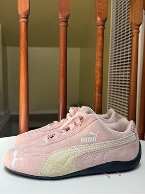 Puma Blush Pink and Cream Suede Low-Top Sneakers